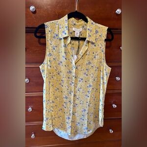 Rachel Zoe Yellow Floral Sleeveless Button
Down Top Size Medium NWT